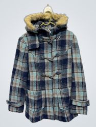 Karierte Duffle-Coat mit Fellkapuze