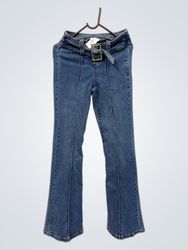 Blue flared jeans with belt