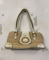 Stroh- und Lederhandtasche