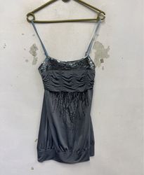 MANGO Ruched Sequin Embellished Grey Camisole