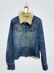 Abercrombie & Fitch Denim Jacket with Sherpa Colla..