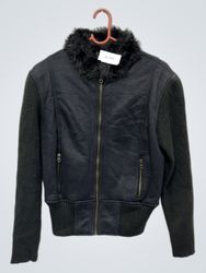 CAMOMILLA Women's Black Faux Fur Collar Bomber Jac..