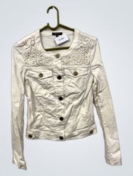 Morgan Cream Lace Detail Denim Jacket