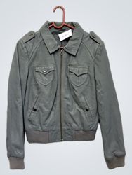 Veste aviateur grise en simili cuir