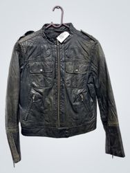 KOOKAI Giacca in pelle nera con tasche