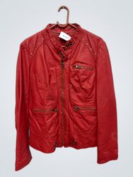 Red Faux Leather Moto Jacket