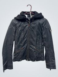 Gipsy Black Leather Biker Jacket with Hood