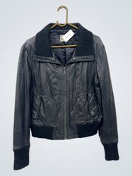 Oasis Black Leather Bomber Jacket