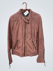 Giacca rosa in ecopelle con dettagli a zip
