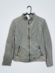 JCC Collection Grey Leather Biker Jacket