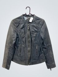 Grey Faux Leather Biker Jacket