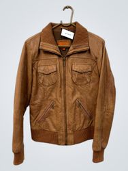 Blouson aviateur en cuir brun hélium