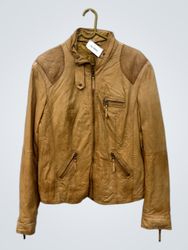 Hellbraune Lederjacke mit Reißverschlüssen