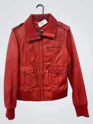 Veste bombardier en cuir rouge hElium