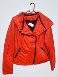 Jaqueta vermelha D'EROL Leather & Fur com capuz