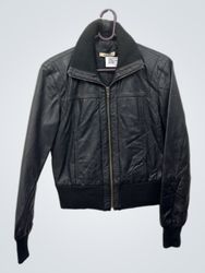 Vila Clothes Black Leather Bomber Jacket