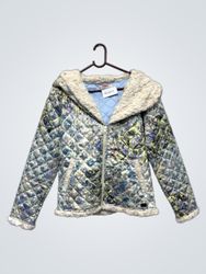 MET Quilted Floral Print Hooded Jacket with Faux F..