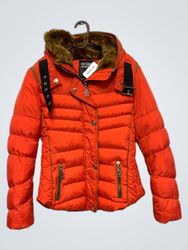 Hikis Fashion Athletic Orange Puffer Jacket with F..