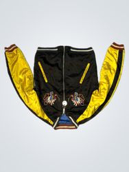 Black and Yellow Bomber Jacket with Dragon Embroid..
