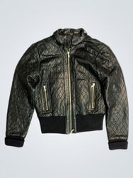 Black Quilted Leather Bomber Jacket