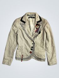 DE GOUITAL Striped Blazer with Decorative Buttons
