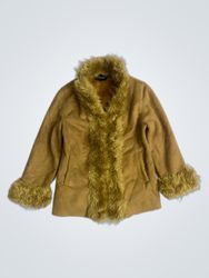 INTEMPORE Braune Jacke mit Kunstfellbesatz