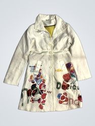 Desigual White Textured Jacket with Colorful Print