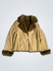 Tan jacket with brown faux fur trim