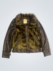 Pull&Bear Women's Brown Faux Leather and Fur Aviat..