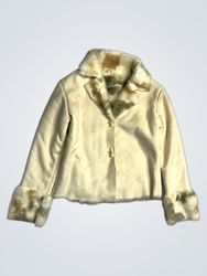 Cream Quilted Jacket with Faux Fur Trim