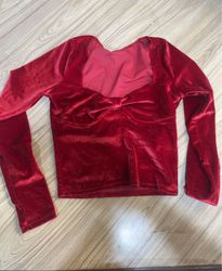 Abercrombie & Fitch Red Velvet Long Sleeve Top