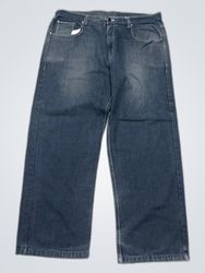 Dark Wash Denim Jeans with Blue Stitching and Embr..