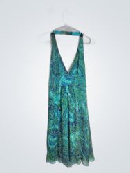Blue Green Paisley Halter Dress