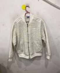Adidas White Fleece Bomber Jacket