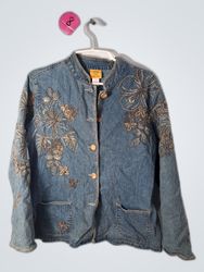 Ruby Rd. Denim Jacket with Floral Embroidery