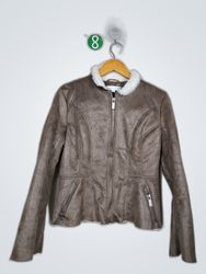 New York & Company Faux Leather Fur Trim Jacket