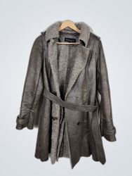 Black Rivet Gray Leather Coat