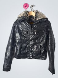 Black Leather Jacket with Fur Trim