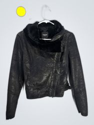 bebe Cropped Faux Leather Jacket with Fur Collar