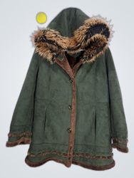 Green Fur-Lined Hooded Coat