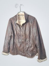 Unbranded Brown Faux Leather Jacket with Fur Trim