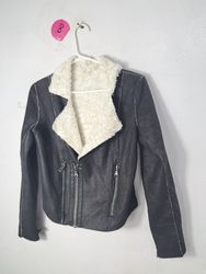 Black Leather Jacket with White Fur Lining