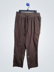pantaloni cargo in misto lino marrone da donna man..
