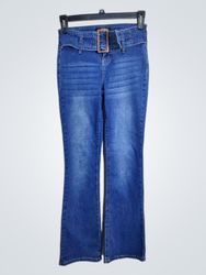 Madden NYC Women's High Rise Flare Jeans with Belt