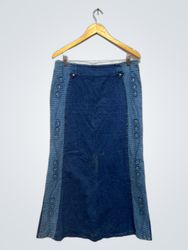 Denim Maxi Skirt with Decorative Side Panels