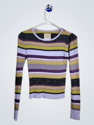 CHASOR Blusa de manga larga de rayas y canalé