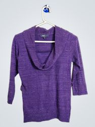 「AGB Petite Purple Sparkle Cowl Neck Sweater」