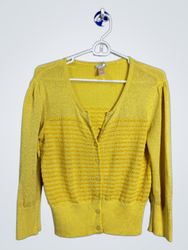 Yellow knit cardigan with subtle shimmer