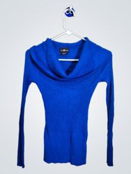 C'est notre moment Pull col montant côtelé bleu