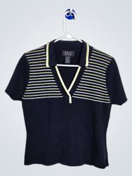 T-shirt tricoté à col rayé bleu marine R.E.A.L. CL..